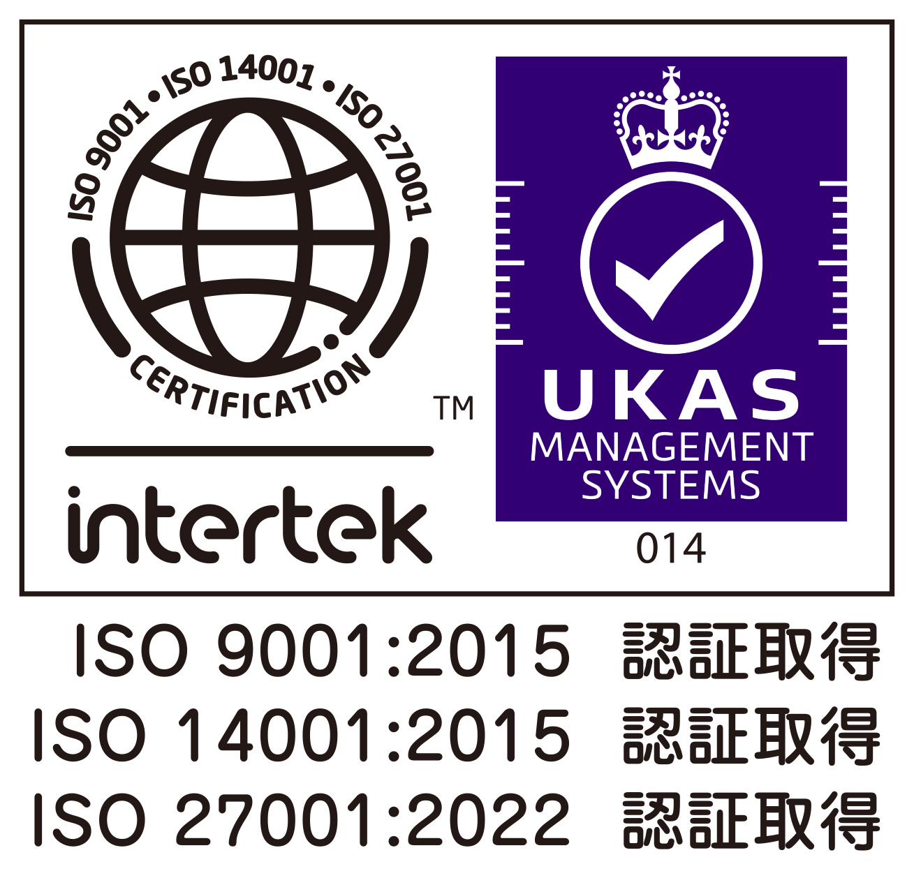 ISO9001、ISO14001、ISO27001認証取得